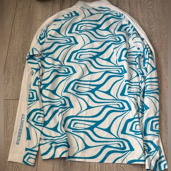J.Lindeberg Women’s Aqua and White Longsleeve Golf Shirt - Picture 2 of 5